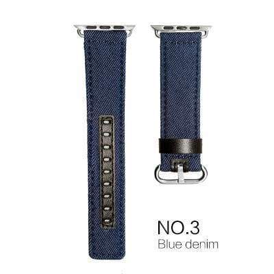 Watches Dark blue with black leather / 38mm/40mm Denim Apple Watch Band 44mm/ 40mm/ 42mm/ 38mm New Upscale Luxury Original Genuine Leather Fabric Denim 1:1 for iwatch Series 1 2 3 4 Strap
