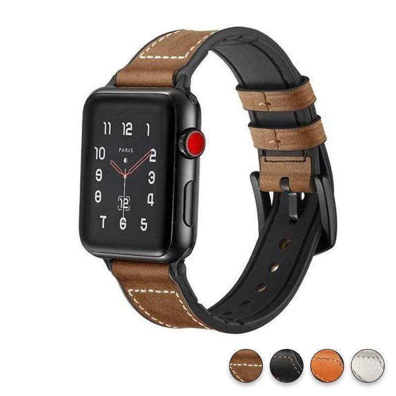 Watches Dark brown / 38mm / 40mm Apple Watch Series 5 4 3 2 Band, Leather over Silicone Apple watch band strap 38mm, 40mm, 42mm, 44mm - US Fast Shipping