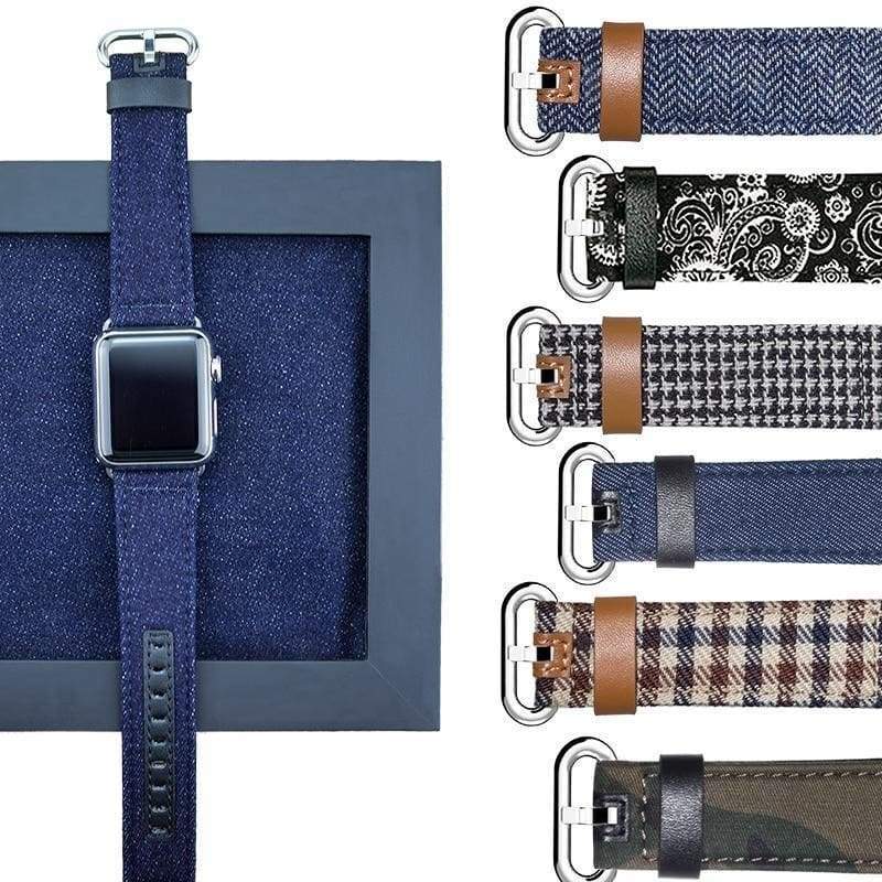 Watches Denim Apple Watch Band 44mm/ 40mm/ 42mm/ 38mm New Upscale Luxury Original Genuine Leather Fabric Denim 1:1 for iwatch Series 1 2 3 4 Strap