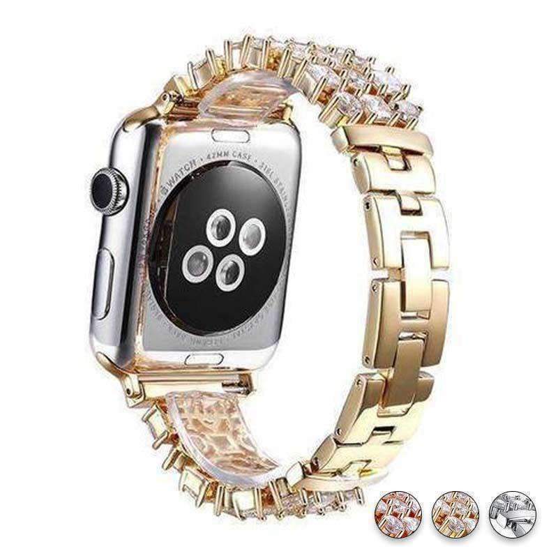 watches Gold / 38mm / 40mm Apple Watch Series 5 4 3 2 Band, Luxury Bling Crystal Diamond, Stainless Steel Link Bracelet for iWatch fits 38mm, 40mm, 42mm, 44mm