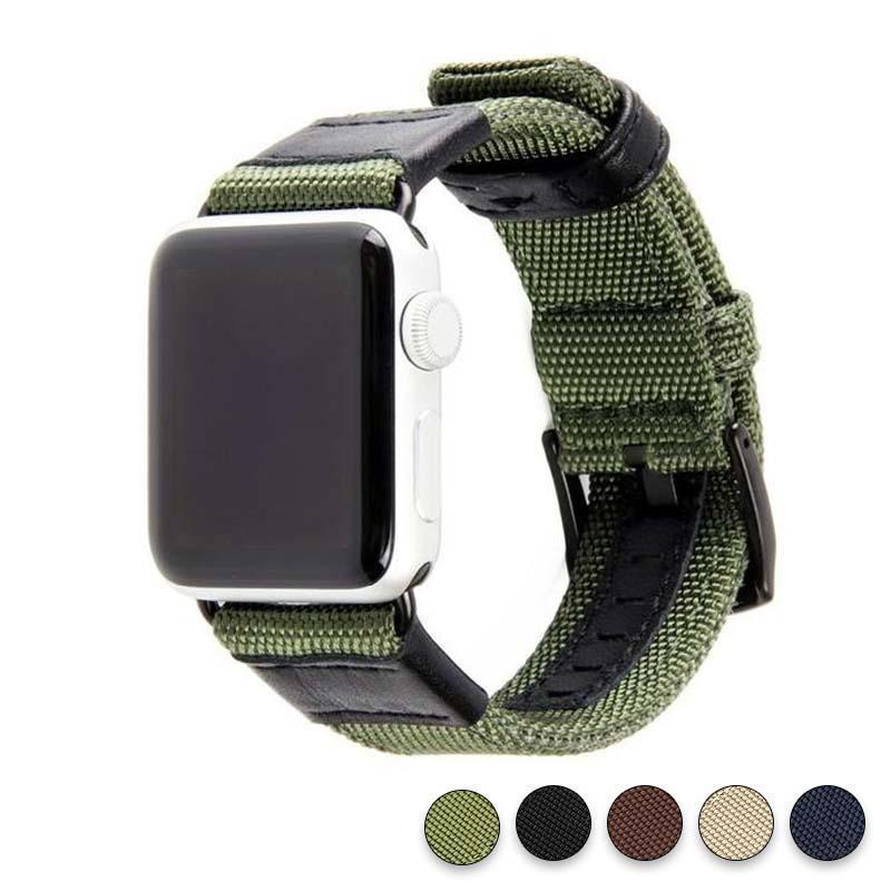 Watches green / 38mm/40mm Apple Watch band Canvas Leather Strap black adapator, 44mm/ 40mm/ 42mm/ 38mm iwatch Series 1 2 3 4 Wove Nylon sport wrist bracelet iwatch watchband, USA Fast Shipping