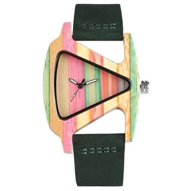 watches Green Women Wood Watches with leather band - Unique Colorful Wooden Triangle