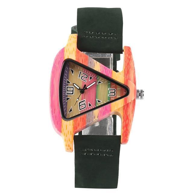 watches green Women Wood Watches with leather band - Unique Colorful Wooden Triangle