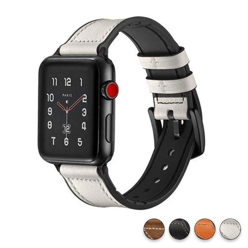 Watches Ivory / 38mm / 40mm Apple Watch Series 5 4 3 2 Band, Leather over Silicone Apple watch band strap 38mm, 40mm, 42mm, 44mm - US Fast Shipping