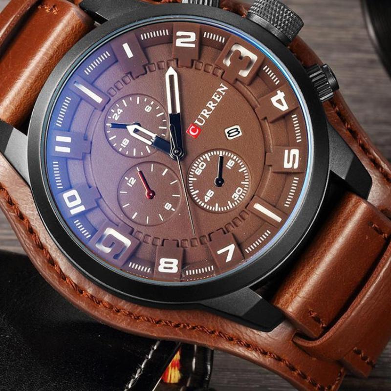Watches Mens Watch, Military Tactical sports Blue glass -  Casual Quartz Wristwatch,  Leather Waterproof