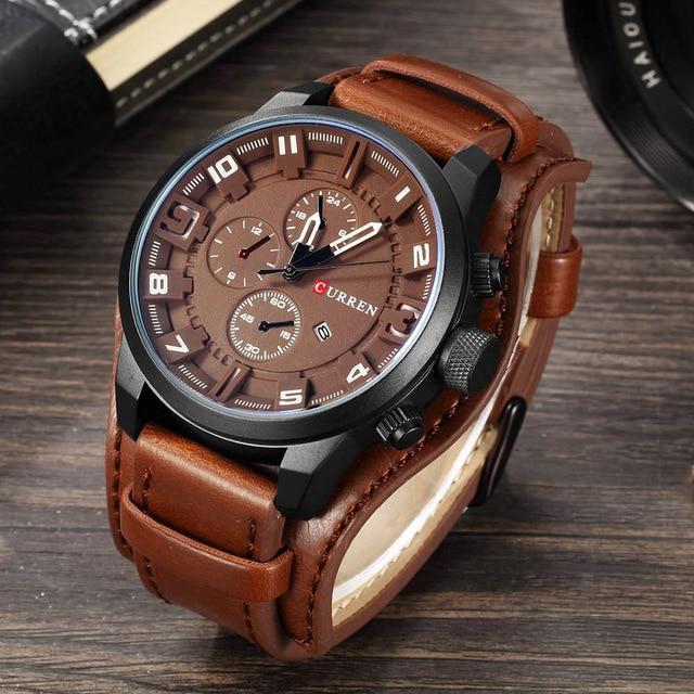 Watches Mens Watch, Military Tactical sports Blue glass -  Casual Quartz Wristwatch,  Leather Waterproof