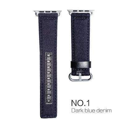Watches Midnight blue with black leather / 38mm/40mm Denim Apple Watch Band 44mm/ 40mm/ 42mm/ 38mm New Upscale Luxury Original Genuine Leather Fabric Denim 1:1 for iwatch Series 1 2 3 4 Strap