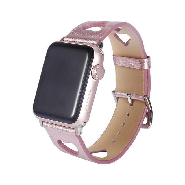 Watches Pink / 38mm / 40mm Apple Watch Series 5 4 3 2 Band, Breathable Apple Watch Hollow Hearts Leather Strap 38mm, 40mm, 42mm, 44mm