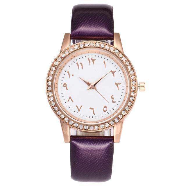 watches purple Arabic Numbers Quartz Wristwatch Rose gold bling leather watch