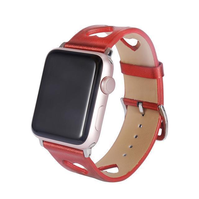 Watches Red / 38mm / 40mm Apple Watch Series 5 4 3 2 Band, Breathable Apple Watch Hollow Hearts Leather Strap 38mm, 40mm, 42mm, 44mm