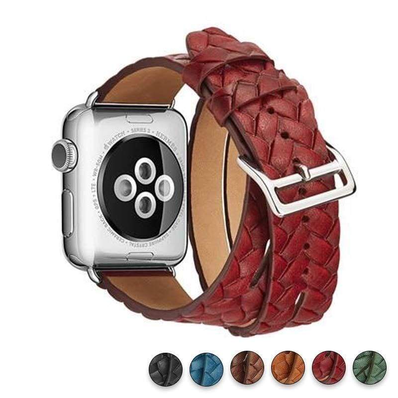Watches Red / 38mm/42mm Leather Loop For Apple watch band 44mm/ 40mm/ 42mm/ 38mm iWatch strap Series 1 2 3 4 wrist bands Bracelet belt Double Tour watchband, USA Fast Shipping