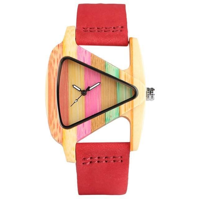 watches Red Women Wood Watches with leather band - Unique Colorful Wooden Triangle