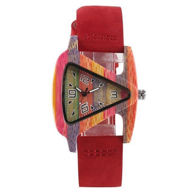 watches red Women Wood Watches with leather band - Unique Colorful Wooden Triangle