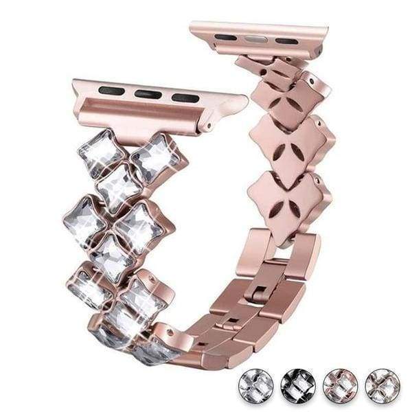 watches Rose Gold 3 / 38mm / 40mm Apple Watch Series 5 4 3 2 Band, Luxury Bling Crystal Diamond, Stainless Steel Link Bracelet for iWatch fits 38mm, 40mm, 42mm, 44mm