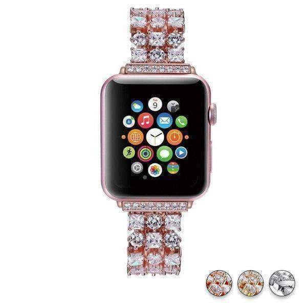 watches Rose Gold / 38mm / 40mm Apple Watch Series 5 4 3 2 Band, Luxury Bling Crystal Diamond, Stainless Steel Link Bracelet for iWatch fits 38mm, 40mm, 42mm, 44mm