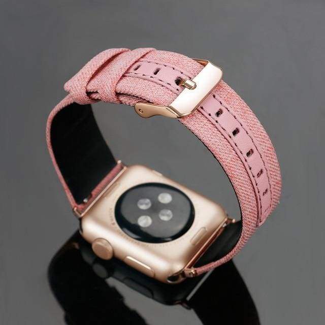 Watches Rose gold buckle with pink leather / 38mm / 42mm Apple Watch Series 5 4 3 2 Band, Luxury Leather Canvas Bracelet Wrist belt Watchband Metal Buckle 38mm, 40mm, 42mm, 44mm - US Fast Shipping