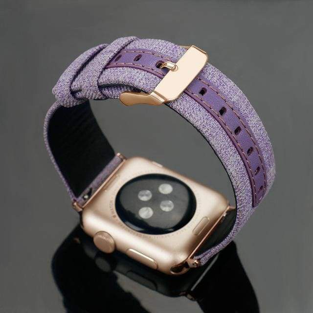 Watches Rose gold buckle with purple leather / 38mm / 42mm Apple Watch Series 5 4 3 2 Band, Luxury Leather Canvas Bracelet Wrist belt Watchband Metal Buckle 38mm, 40mm, 42mm, 44mm - US Fast Shipping