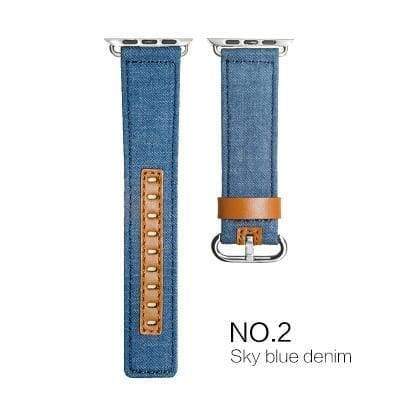 Watches Royal Blue with brown leather / 38mm/40mm Denim Apple Watch Band 44mm/ 40mm/ 42mm/ 38mm New Upscale Luxury Original Genuine Leather Fabric Denim 1:1 for iwatch Series 1 2 3 4 Strap