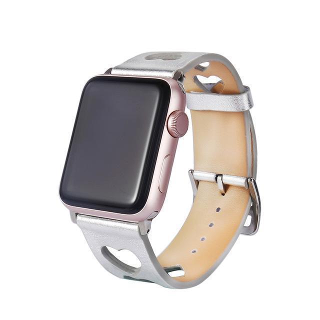 Watches Silver / 38mm / 40mm Apple Watch Series 5 4 3 2 Band, Breathable Apple Watch Hollow Hearts Leather Strap 38mm, 40mm, 42mm, 44mm