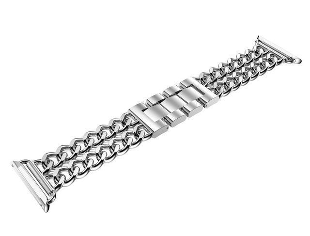 Watches Silver / 38mm / 40mm Apple Watch Series 5 4 3 2 Band, Double Chain link Bracelet Stainless Steel Metal iWatch Strap, 38mm, 40mm, 42mm, 44mm
