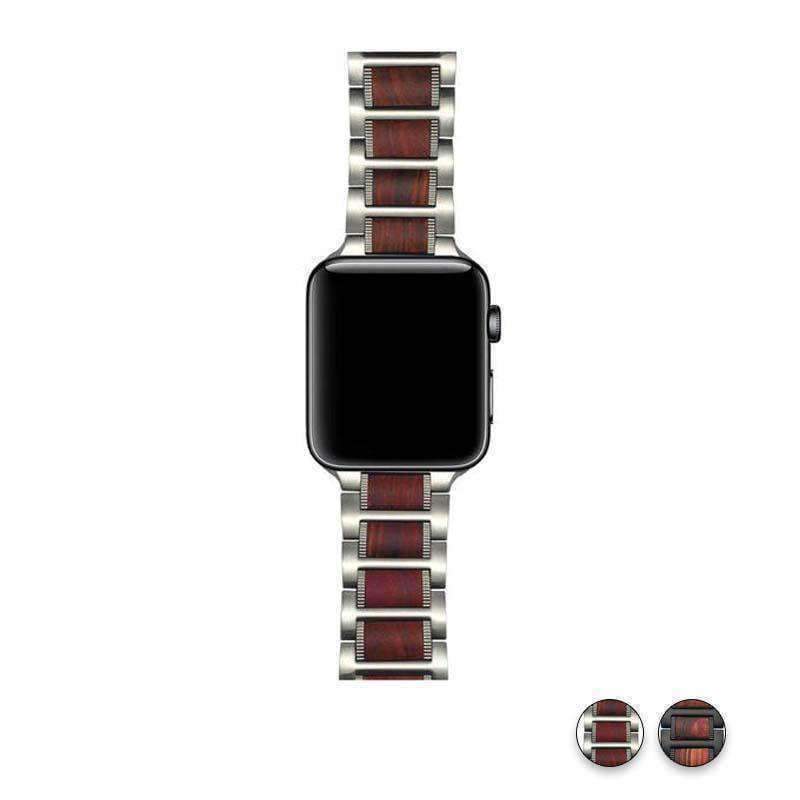 Watches Silver / 38mm / 40mm Apple Watch Series 5 4 3 2 Band, Natural Red Sandalwood Stainless Steel Bracelet Wooden Strap 38mm, 40mm, 42mm, 44mm - US Fast shipping