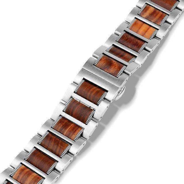 Watches Silver / 42mm / 44mm Apple Watch Series 5 4 3 2 Band, Natural Red Sandalwood Stainless Steel Bracelet Wooden Strap 38mm, 40mm, 42mm, 44mm - US Fast shipping