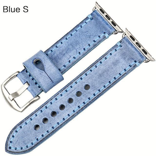 Watches Silver buckle with blue leather / 42mm / 44mm Apple Watch Series 5 4 3 2 Band, Green Genuine Leather Watchband Watch Accessories Bracelet Wristband 38mm, 40mm, 42mm, 44mm