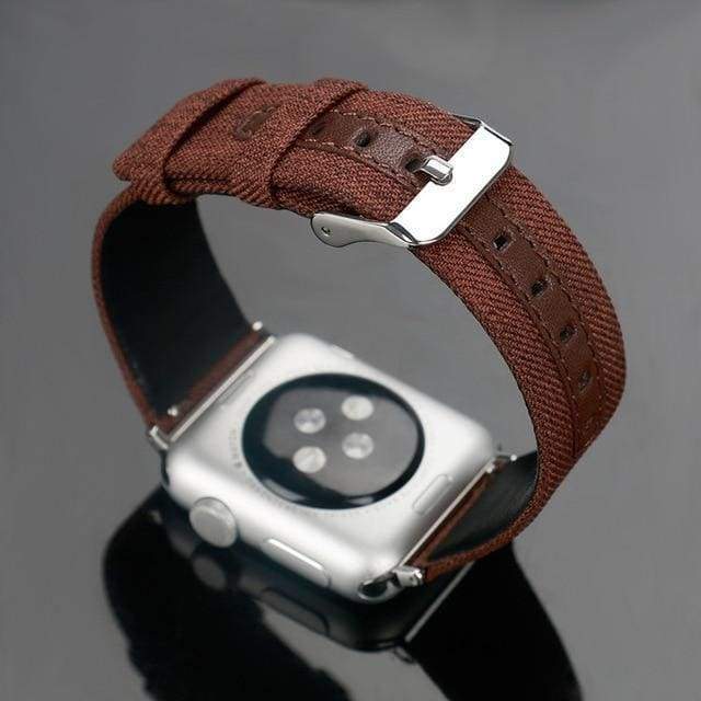 Watches Silver buckle with brown leather / 38mm / 42mm Apple Watch Series 5 4 3 2 Band, Luxury Leather Canvas Bracelet Wrist belt Watchband Metal Buckle 38mm, 40mm, 42mm, 44mm - US Fast Shipping