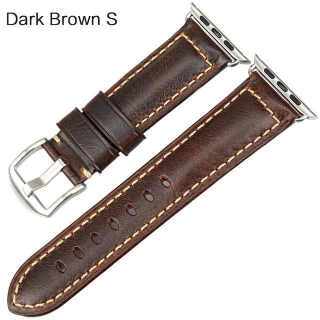 Watches Silver buckle with dark brown leather / 38mm / 40mm Apple Watch Series 5 4 3 2 Band, Genuine Leather Band Oil Wax Strap 38mm, 40mm, 42mm, 44mm