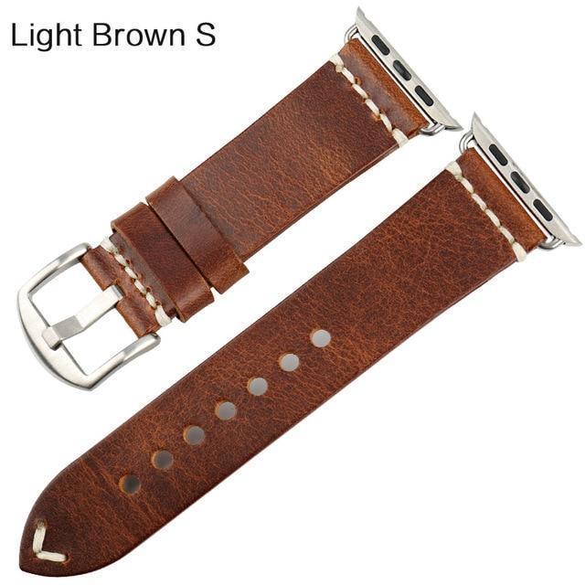 Watches Silver buckle with light brown leather / 42mm / 44mm Apple Watch Series 5 4 3 2 Band, Vintage Oil Wax Genuine Leather Strap 38mm, 40mm, 42mm, 44mm