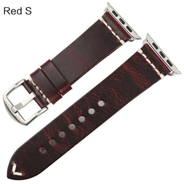 Watches Silver buckle with red leather / 42mm / 44mm Apple Watch Series 5 4 3 2 Band, Vintage Oil Wax Genuine Leather Strap 38mm, 40mm, 42mm, 44mm