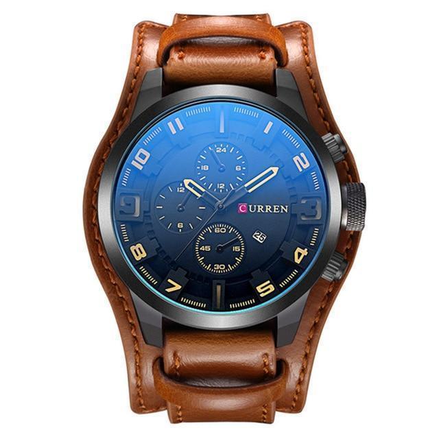 Watches Tan Mens Watch, Military Tactical sports Blue glass -  Casual Quartz Wristwatch,  Leather Waterproof
