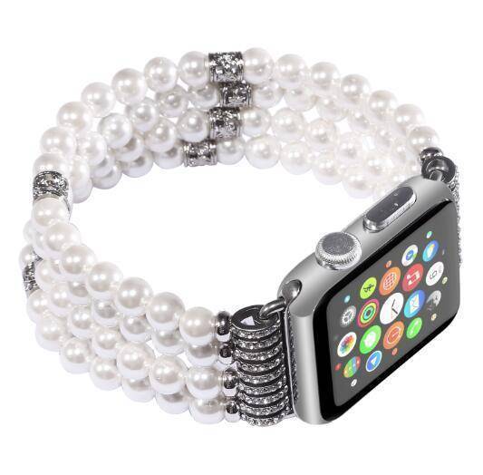 Watches White / 42mm / 44mm Apple Watch Series 5 4 3 2 Band, Bling Stretch strap, Bling Pearls fits 38mm, 40mm, 42mm, 44mm