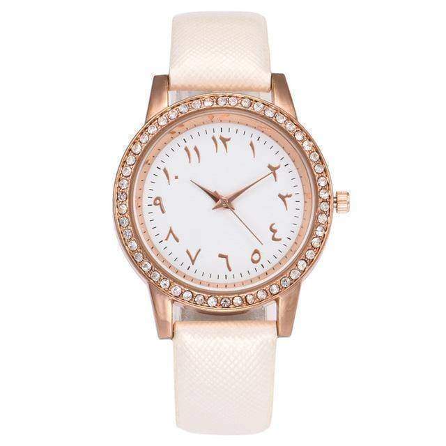 watches white Arabic Numbers Quartz Wristwatch Rose gold bling leather watch