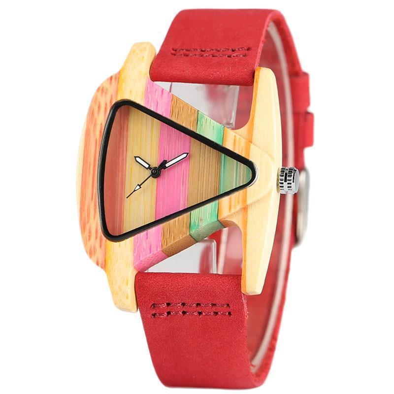 watches Women Wood Watches with leather band - Unique Colorful Wooden Triangle