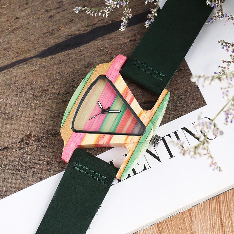 watches Women Wood Watches with leather band - Unique Colorful Wooden Triangle