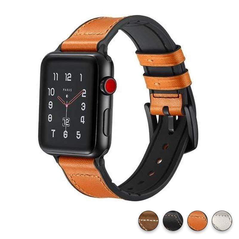 Watches Yellow / 38mm / 40mm Apple Watch Series 5 4 3 2 Band, Leather over Silicone Apple watch band strap 38mm, 40mm, 42mm, 44mm - US Fast Shipping