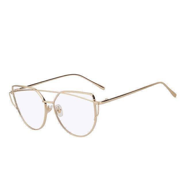 whats new Gold clear lens Cats Eye Mirror Shades Sunglasses