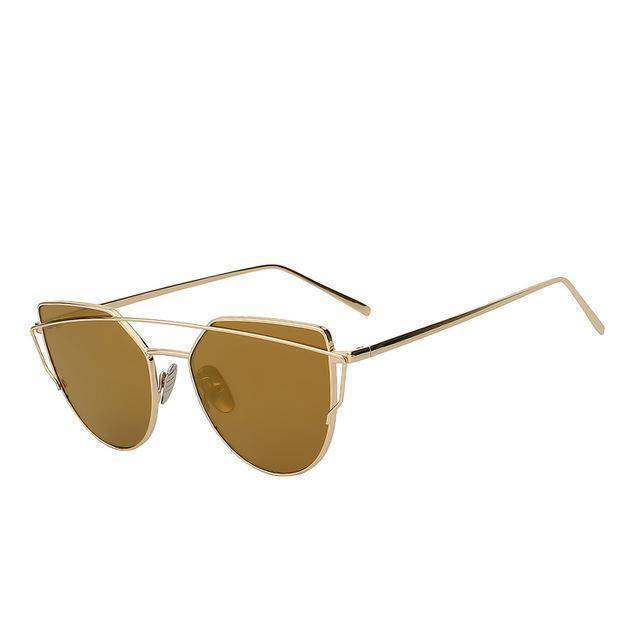 whats new Gold gold mirror Cats Eye Mirror Shades Sunglasses