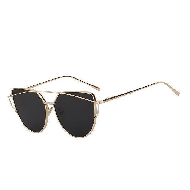 whats new Gold w black Cats Eye Mirror Shades Sunglasses