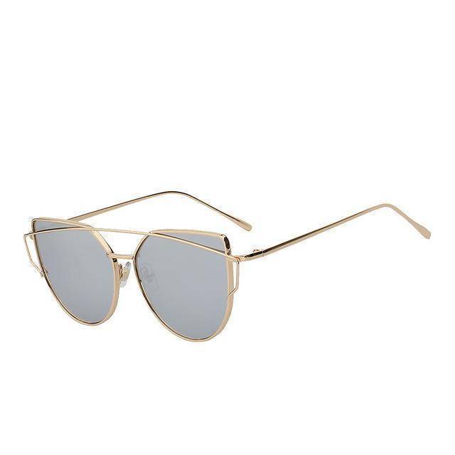 whats new Gold  w silver mir Cats Eye Mirror Shades Sunglasses