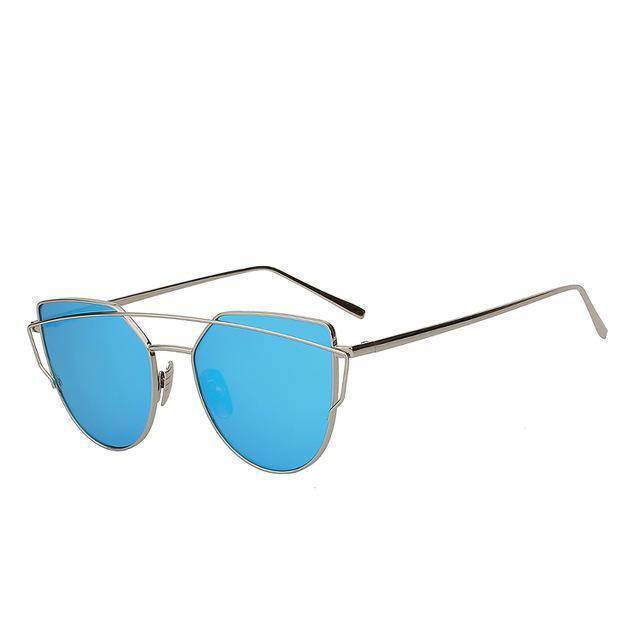 whats new Silver blue mirror Cats Eye Mirror Shades Sunglasses