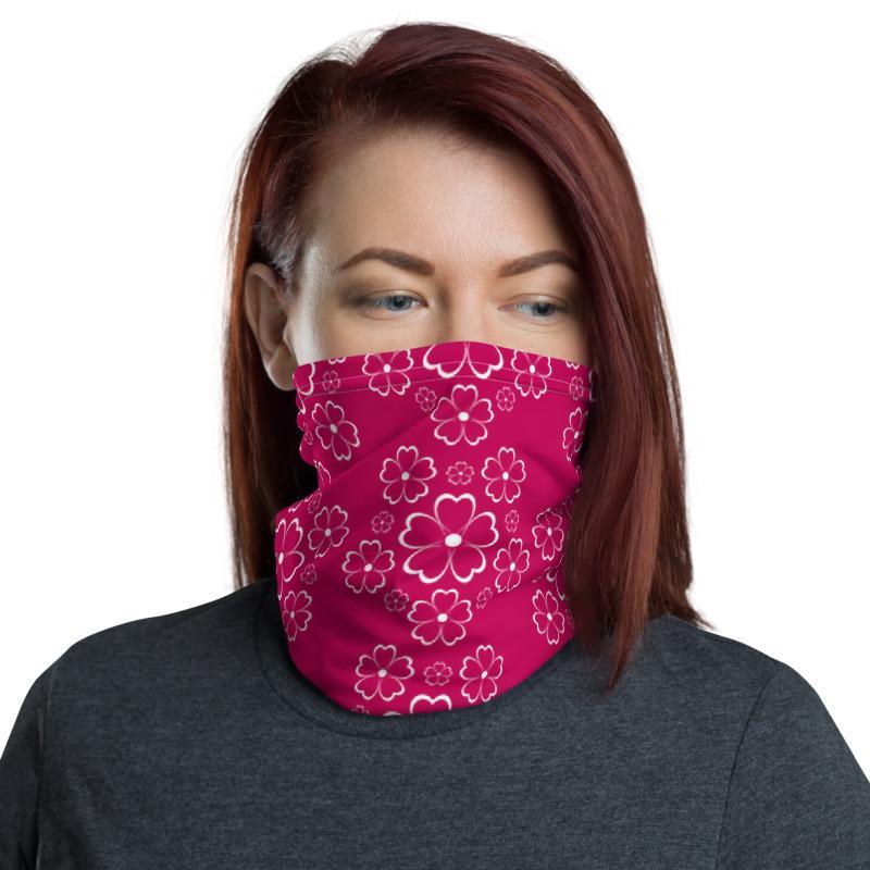 White lining flowers with pink background neck gaiter face cover head wear headband hood wrap balaclava mask neck warmer - US Fast Shipping