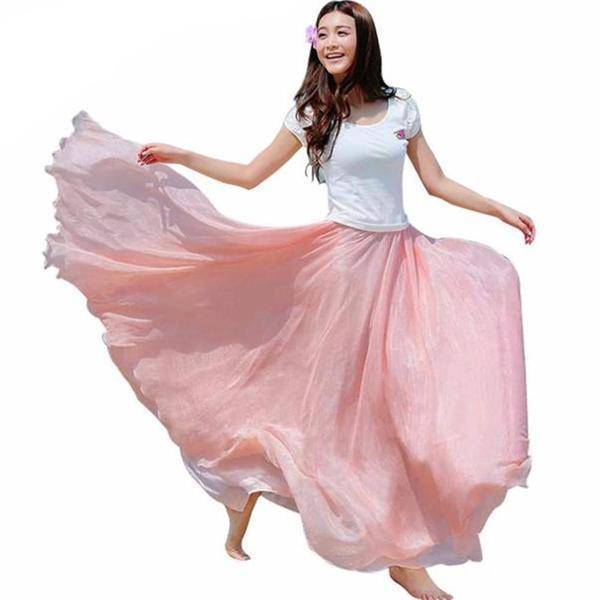 5 Sizes, XS-XL, 18 colors, High Waist Long Chiffon Skirt with  Ruffles Hem