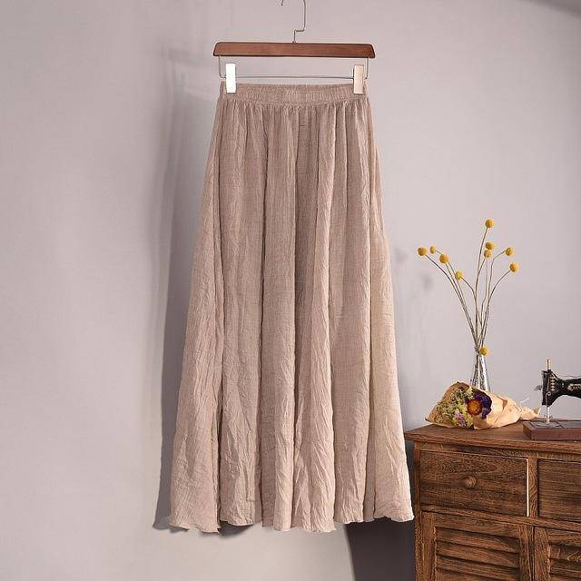 women bottoms Beige / M Sizes M - L, Fits 24"-37" Waist, 12 Colors, Women Linen Cotton Vintage Long Boho Skirt