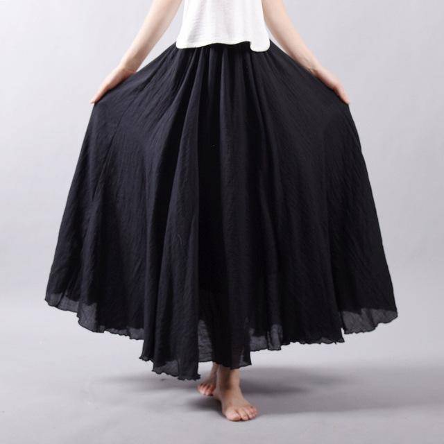 women bottoms Black / M Sizes M - L, Fits 24"-37" Waist, 12 Colors, Women Linen Cotton Vintage Long Boho Skirt