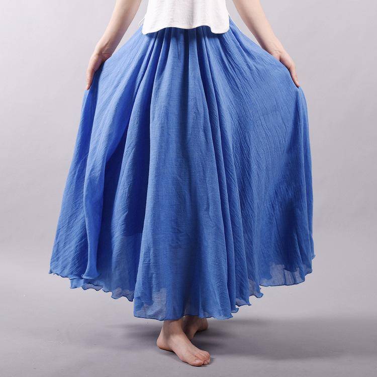 women bottoms Blue / M Sizes M - L, Fits 24"-37" Waist, 12 Colors, Women Linen Cotton Vintage Long Boho Skirt