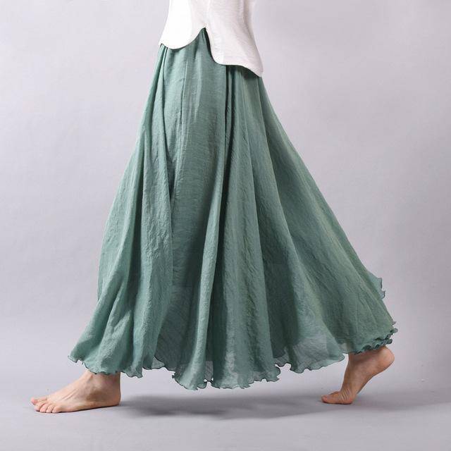 women bottoms Khaki / M Sizes M - L, Fits 24"-37" Waist, 12 Colors, Women Linen Cotton Vintage Long Boho Skirt