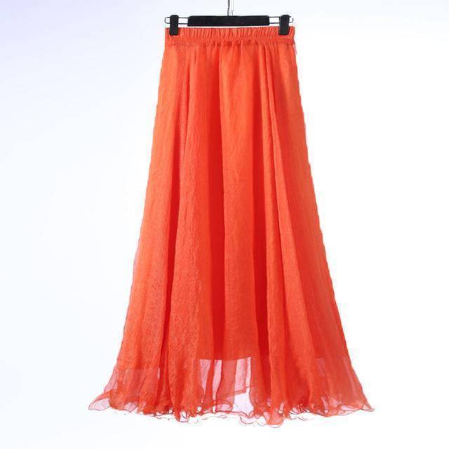 5 Sizes, XS-XL, 18 colors, High Waist Long Chiffon Skirt with  Ruffles Hem