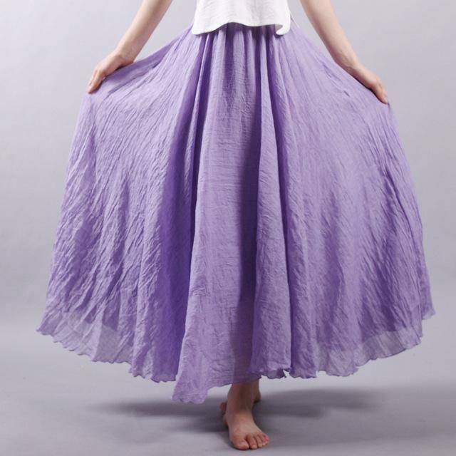 women bottoms Purple / M Sizes M - L, Fits 24"-37" Waist, 12 Colors, Women Linen Cotton Vintage Long Boho Skirt